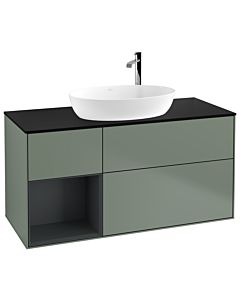 Villeroy und Boch Finion Waschtischunterschrank G942HGGM 120cm, Abdeckplatte black matt, Emotion, Regale Midnight matt lacquer, Olive Matt Lacquer