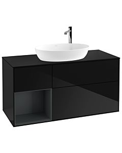 Villeroy und Boch Finion Waschtischunterschrank G942HGPH 120cm, Abdeckplatte black matt, Emotion, Regale Midnight matt lacquer, Glossy Black Lacquer