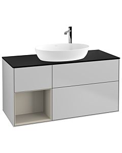 Villeroy und Boch Finion Waschtischunterschrank G942HHGJ 120cm, Abdeckplatte black matt, Emotion, Regale sand matt lacquer, Light grey matt