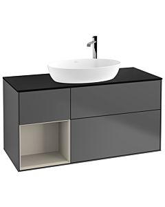 Villeroy und Boch Finion Waschtischunterschrank G942HHGK 120cm, Abdeckplatte black matt, Emotion, Regale sand matt lacquer, Anthracite matt