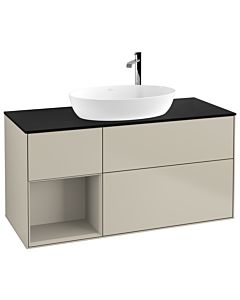 Villeroy und Boch Finion Waschtischunterschrank G942HHHH 120cm, Abdeckplatte black matt, Emotion, Regale sand matt lacquer, Sand Matt Lacquer