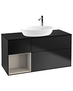 Villeroy und Boch Finion Waschtischunterschrank G942HHPD 120cm, Abdeckplatte black matt, Emotion, Regale sand matt lacquer, Black matt lacquer