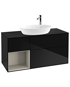 Villeroy und Boch Finion Villeroy und Boch G942HHPH 120cm, plaque de recouvrement noir mat, Emotion, étagères sable laqué mat, Glossy Black Lacquer