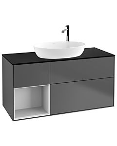 Villeroy und Boch Finion Waschtischunterschrank G942MTGK 120cm, Abdeckplatte black matt, Emotion, Regale White matt lacquer, Anthracite matt