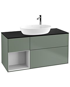 Villeroy und Boch Finion Villeroy und Boch G942MTGM 120cm, plaque de recouvrement noire mate, Emotion, étagères Olive Matt Lacquer blanc mat, Olive Matt Lacquer