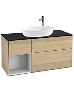 Villeroy und Boch Finion Villeroy und Boch G942MTPC 120cm, plaque de finition noir mat, Emotion, étagères laqué blanc mat, Oak Veneer