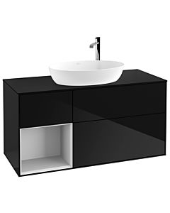 Villeroy und Boch Finion Villeroy und Boch G942MTPH 120cm, plaque de finition noir mat, Emotion, étagères laqué blanc mat, Glossy Black Lacquer