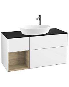 Villeroy und Boch Finion Villeroy und Boch Finion G942PCGF 120cm, cover plate black matt, Emotion, shelves Oak Veneer , glossy white lacquer