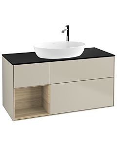 Villeroy und Boch Finion Waschtischunterschrank G942PCHH 120cm, Abdeckplatte black matt, Emotion, Regale Oak Veneer, Sand Matt Lacquer