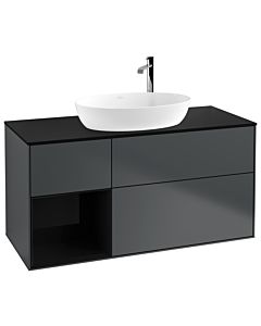 Villeroy und Boch Finion Waschtischunterschrank G942PHHG 120cm, Abdeckplatte black matt, Emotion, Regale Glossy black lacquer, Midnight Blue Matt Lacquer