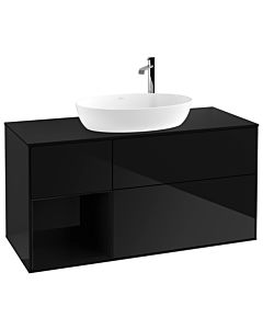 Villeroy und Boch Finion Villeroy und Boch G942PHPH 120cm, plaque de recouvrement noire mate, Emotion, étagères Glossy Black Lacquer noir brillant, Glossy Black Lacquer