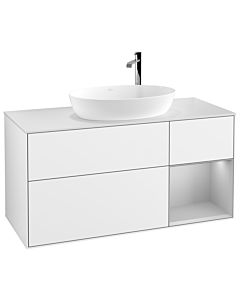 Villeroy und Boch Finion Waschtischunterschrank G951GJGF 120cm, Abdeckplatte white matt, Emotion, Regale Light grey matt lacquer, Glossy white lacquer