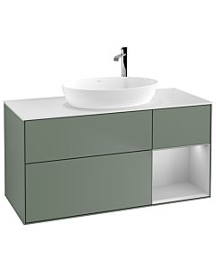 Villeroy und Boch Finion G951GJGM 120cm, plaque de recouvrement blanc mat, Emotion, étagères laqué gris clair mat, Olive Matt Lacquer