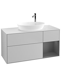 Villeroy und Boch Finion Waschtischunterschrank G951GKGJ 120cm, Abdeckplatte white matt, Emotion, Regale Anthracite matt lacquer, Light grey matt