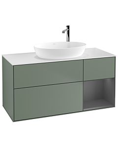 Villeroy und Boch Finion Waschtischunterschrank G951GKGM 120cm, Abdeckplatte white matt, Emotion, Regale Anthracite matt lacquer, Olive Matt Lacquer