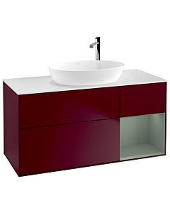 Villeroy und Boch Finion Villeroy und Boch G951GMHB 120cm, plaque de recouvrement blanc mat, Emotion, étagères laqué olive mat, Peony Matt