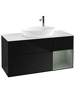 Villeroy und Boch Finion Waschtischunterschrank G951GMPH 120cm, Abdeckplatte white matt, Emotion, Regale Olive matt lacquer, Glossy Black Lacquer
