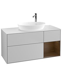 Villeroy und Boch Finion Waschtischunterschrank G951GNGJ 120cm, Abdeckplatte white matt, Emotion, Regale Walnut Veneer, Light grey matt