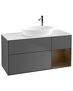 Villeroy und Boch Finion G951GNGK 120cm, plaque de recouvrement blanc mat, emotion, étagères Walnut Veneer , anthracite mat