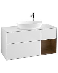 Villeroy und Boch Finion Waschtischunterschrank G951GNMT 120cm, Abdeckplatte white matt, Emotion, Regale Walnut Veneer, White matt lacquer