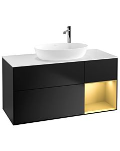 Villeroy und Boch Finion Waschtischunterschrank G951HFPD 120cm, Abdeckplatte white matt, Emotion, Regale Gold matt lacquer, Black matt lacquer
