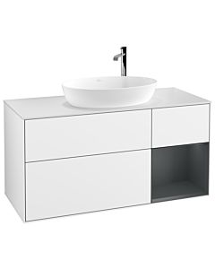 Villeroy und Boch Finion Waschtischunterschrank G951HGGF 120cm, Abdeckplatte white matt, Emotion, Regale Midnight matt lacquer, Glossy white lacquer