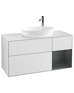 Villeroy und Boch Finion Villeroy und Boch G951HGMT 120cm, plateau blanc mat, Emotion, étagères laqué mat Midnight, laqué blanc mat