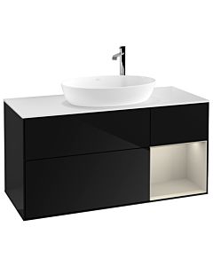 Villeroy und Boch Finion Villeroy und Boch G951HHPH 120cm, plaque de recouvrement blanc mat, Emotion, étagères sable laqué mat, Glossy Black Lacquer