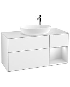 Villeroy und Boch Finion Waschtischunterschrank G951MTGF 120cm, Abdeckplatte white matt, Emotion, Regale White matt lacquer, Glossy white lacquer