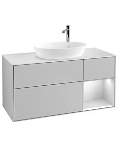 Villeroy und Boch Finion Villeroy und Boch G951MTGJ 120cm, plaque de finition blanc mat, Emotion, étagères laqué blanc mat, gris clair mat