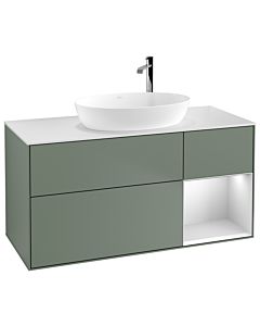 Villeroy und Boch Finion Villeroy und Boch G951MTGM 120cm, plaque de recouvrement blanc mat, Emotion, étagères laqué blanc mat, Olive Matt Lacquer