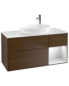 Villeroy und Boch Finion Villeroy und Boch G951MTGN 120cm, plaque de recouvrement blanc mat, Emotion, étagères laqué blanc mat, placage noyer