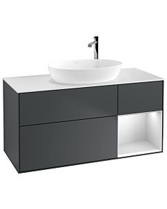 Villeroy und Boch Finion Villeroy und Boch G951MTHG 120cm, plaque de recouvrement blanc mat, Emotion, étagères laqué blanc mat, Midnight Blue Matt Lacquer