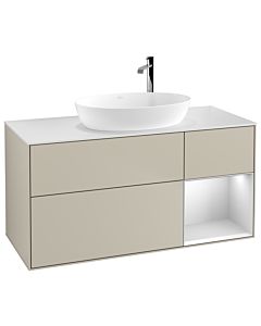 Villeroy und Boch Finion Waschtischunterschrank G951MTHH 120cm, Abdeckplatte white matt, Emotion, Regale White matt lacquer, Sand Matt Lacquer