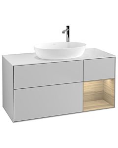 Villeroy und Boch Finion Waschtischunterschrank G951PCGJ 120cm, Abdeckplatte white matt, Emotion, Regale Oak Veneer, Light grey matt