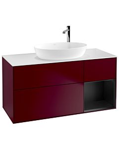 Villeroy und Boch Finion Waschtischunterschrank G951PDHB 120cm, Abdeckplatte white matt, Emotion, Regale Black matt lacquer, Peony Matt