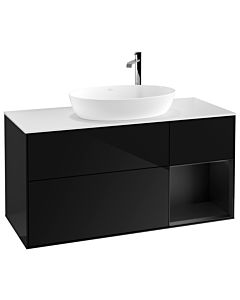 Villeroy und Boch Finion Waschtischunterschrank G951PDPH 120cm, Abdeckplatte white matt, Emotion, Regale Black matt lacquer, Glossy Black Lacquer