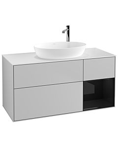 Villeroy und Boch Finion Villeroy und Boch G951PHGJ 120cm, plaque de recouvrement blanc mat, Emotion, étagères laqué noir brillant, gris clair mat