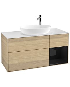 Villeroy und Boch Finion Waschtischunterschrank G951PHPC 120cm, Abdeckplatte white matt, Emotion, Regale Glossy black lacquer, Oak Veneer