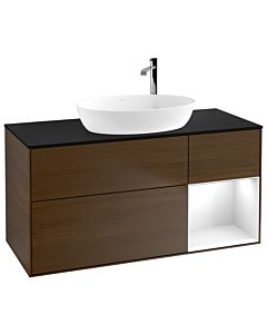 Villeroy und Boch Finion Villeroy und Boch Finion G952GFGN 120cm, cover plate black matt, Emotion, shelves Glossy white lacquer, walnut veneer
