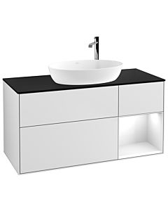 Villeroy und Boch Finion Waschtischunterschrank G952GFMT 120cm, Abdeckplatte black matt, Emotion, Regale Glossy white lacquer, White matt lacquer