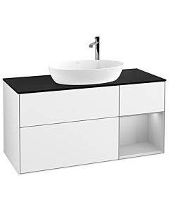 Villeroy und Boch Finion Waschtischunterschrank G952GJGF 120cm, Abdeckplatte black matt, Emotion, Regale Light grey matt lacquer, Glossy white lacquer