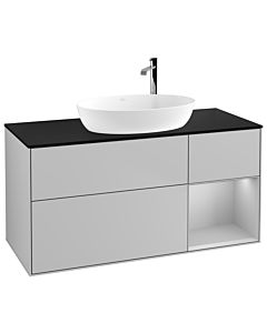 Villeroy und Boch Finion Villeroy und Boch G952GJGJ 120cm, plaque de recouvrement noir mat, Emotion, étagères Laque gris clair mat, gris clair mat