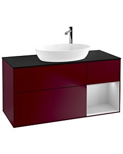 Villeroy und Boch Finion Villeroy und Boch G952GJHB 120cm, plaque de recouvrement noir mat, Emotion, étagères Laque gris clair mat, Peony Matt