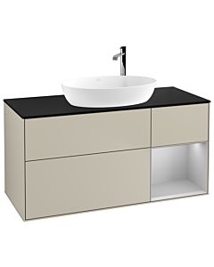 Villeroy und Boch Finion Waschtischunterschrank G952GJHH 120cm, Abdeckplatte black matt, Emotion, Regale Light grey matt lacquer, Sand Matt Lacquer