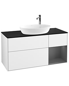 Villeroy und Boch Finion Waschtischunterschrank G952GKGF 120cm, Abdeckplatte black matt, Emotion, Regale Anthracite matt lacquer, Glossy white lacquer