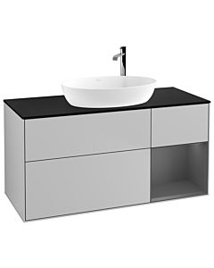 Villeroy und Boch Finion Villeroy und Boch G952GKGJ 120cm, plaque de recouvrement noir mat, Emotion, étagères laqué anthracite mat, gris clair mat