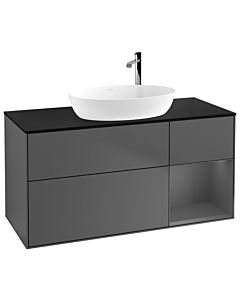 Villeroy und Boch Finion Villeroy und Boch G952GKGK 120cm, plaque de finition noire mate, Emotion, étagères laquées anthracite mat, anthracite mat