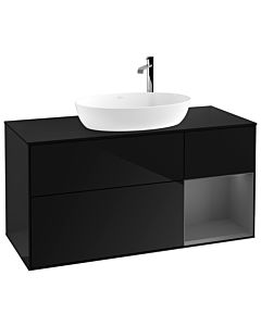 Villeroy und Boch Finion Waschtischunterschrank G952GKPH 120cm, Abdeckplatte black matt, Emotion, Regale Anthracite matt lacquer, Glossy Black Lacquer