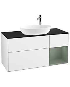 Villeroy und Boch Finion Villeroy und Boch Finion G952GMGF 120cm, cover plate black matt, Emotion, shelves olive matt lacquer, glossy white lacquer